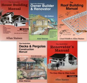 5 x Allan Staines Books, House Building, Owner Builder & Renovator, Decks & Pergolas, Roof Building