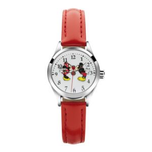 Disney Mickey Minnie Mouse In Love Ladies Watch Red Leather Band