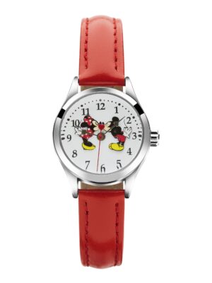 Disney Mickey Minnie Mouse In Love Ladies Watch Red Leather Band