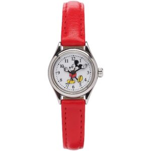 Disney Mickey Mouse Watch Ladies Watch With Red Leather Band 25mm