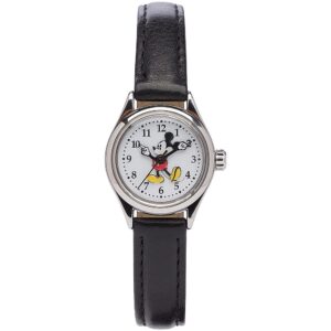 Disney Mickey Mouse Watch Ladies Watch With Black Leather Band 25mm