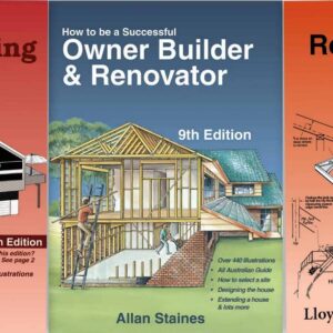 Collection of house building and renovation manuals with illustrations.