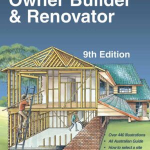 Illustration of house construction with workers and framing.