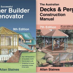 Two book covers on Australian decks, pergolas, and owner builder guides.