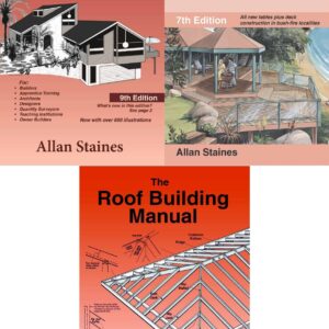 Collection of Australian building manuals including house, decks, pergolas, and roof construction.