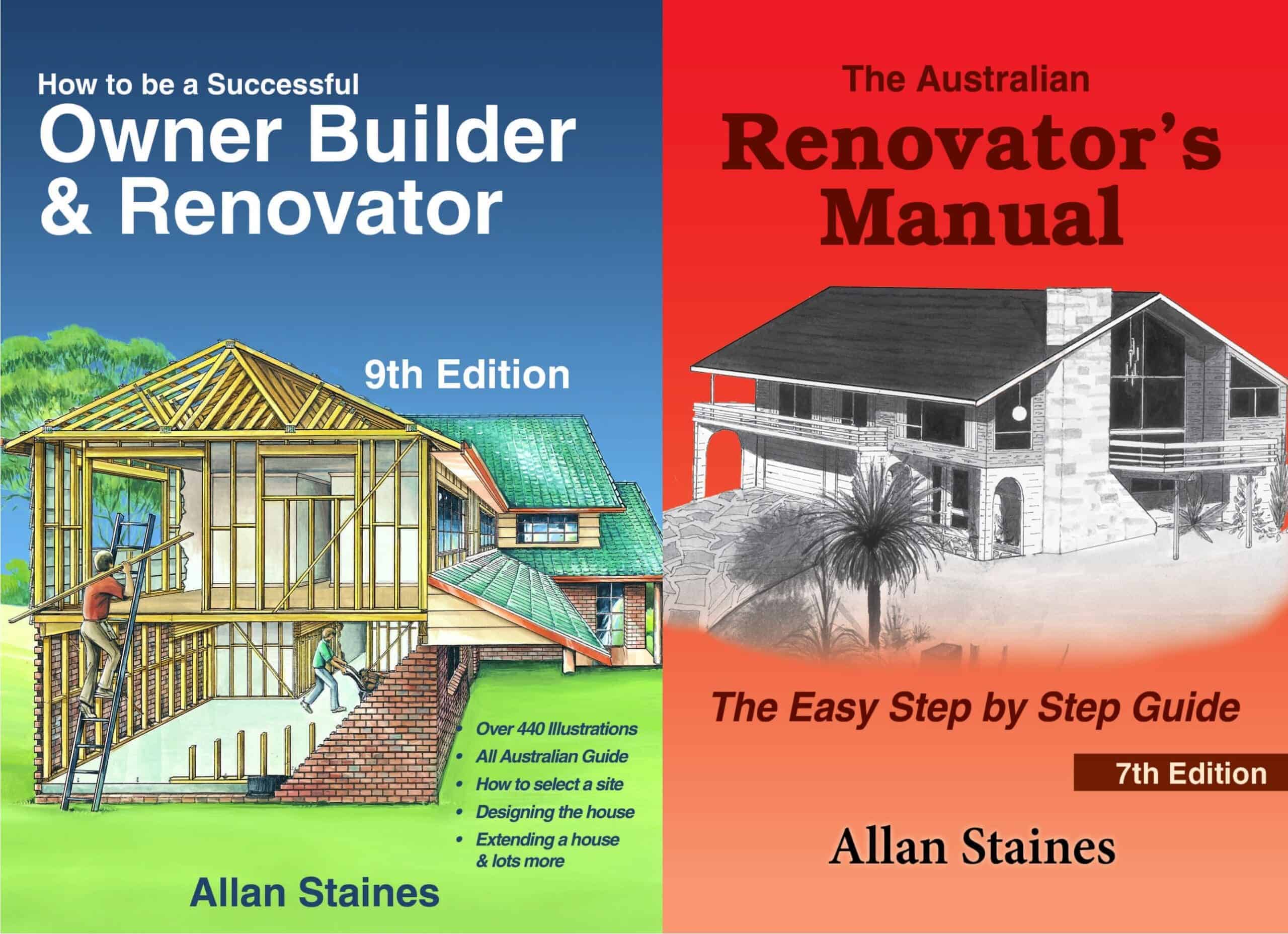 Book covers for 'How to be a successful Owner Builder & Renovator' and 'The Australian Renovator's 7.