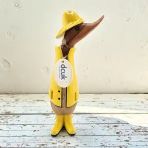 Handcarved bamboo root duck with yellow hat and body